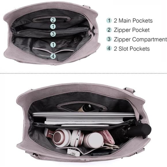 2 Pcs Tote Bag PU Leather Shoulder Bags Fashion Hobo Bags Large Purse Handbags - Picture 2 of 6